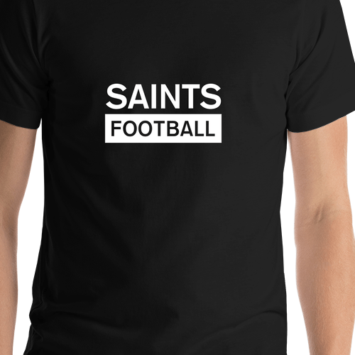 Custom High School Saints Football T-Shirt - Black - Shirt Close-Up View