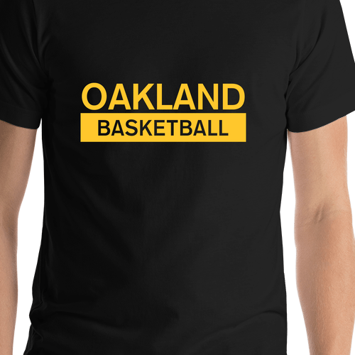 Custom Oakland Basketball T-Shirt - Black - Shirt Close-Up View