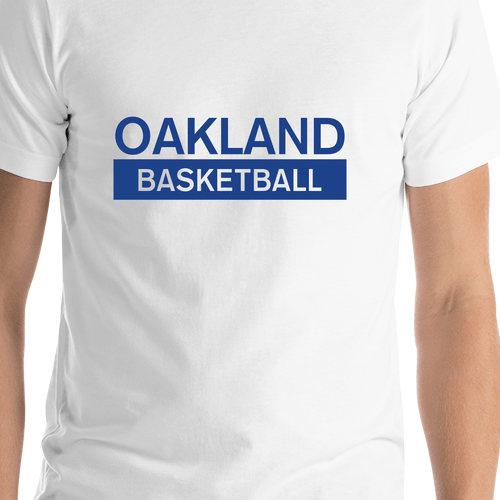 Custom Oakland Basketball T-Shirt - White - Shirt Close-Up View