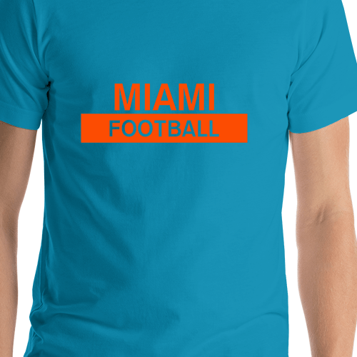 Custom Miami Football T-Shirt - Teal - Shirt Close-Up View