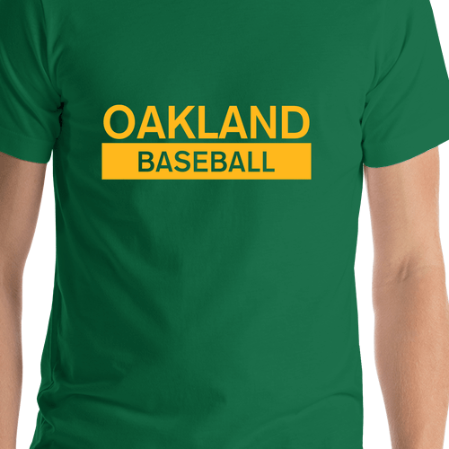 Custom Oakland Baseball T-Shirt - Green - Shirt Close-Up View