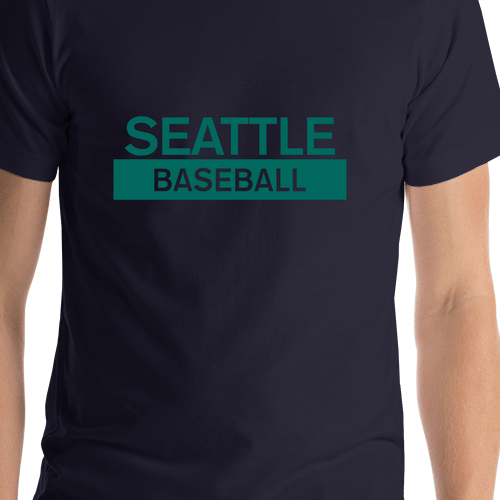 Custom Seattle Baseball T-Shirt - Navy Blue - Shirt Close-Up View