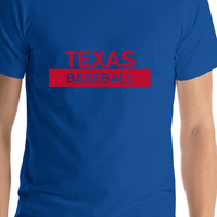 Thumbnail for Custom Texas Baseball T-Shirt - Blue - Shirt Close-Up View
