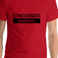 Thumbnail for Custom Cincinnati Baseball T-Shirt - Red - Shirt Close-Up View