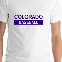 Thumbnail for Custom Colorado Baseball T-Shirt - White - Shirt Close-Up View