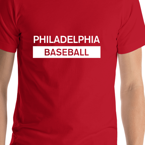 Custom Philadelphia Baseball T-Shirt - Red - Shirt Close-Up View