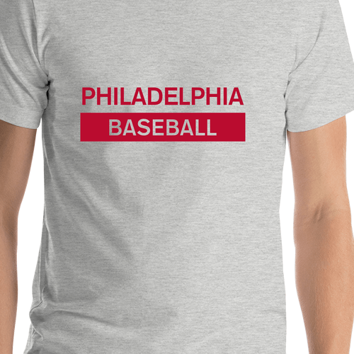 Custom Philadelphia Baseball T-Shirt - Grey - Shirt Close-Up View
