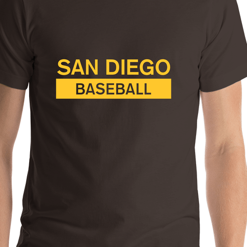 Custom San Diego Baseball T-Shirt - Brown - Shirt Close-Up View