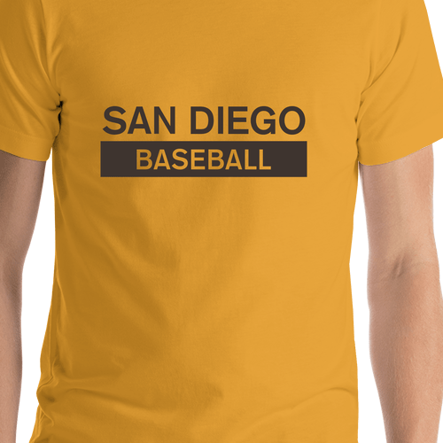 Custom San Diego Baseball T-Shirt - Mustard - Shirt Close-Up View