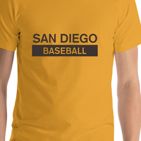 Thumbnail for Custom San Diego Baseball T-Shirt - Mustard - Shirt Close-Up View