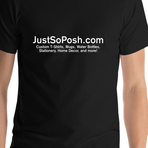 Custom T-Shirt for your Website, Promote your Business with your Web Address and Slogan, Black Shirt - Shirt Close-Up View