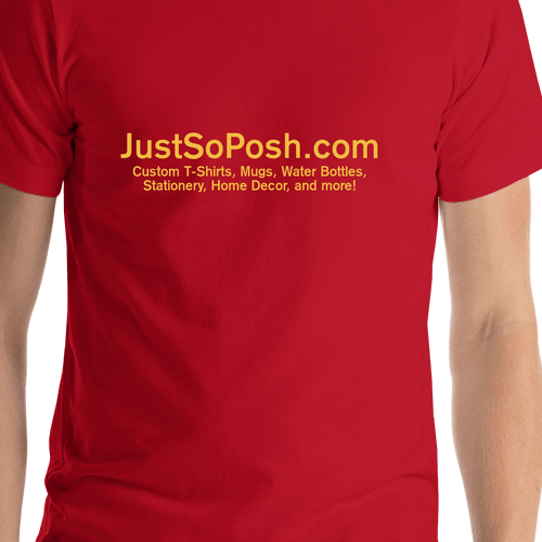 Custom T-Shirt for your Website, Promote your Business with your Web Address and Slogan, Red Shirt - Shirt Close-Up View
