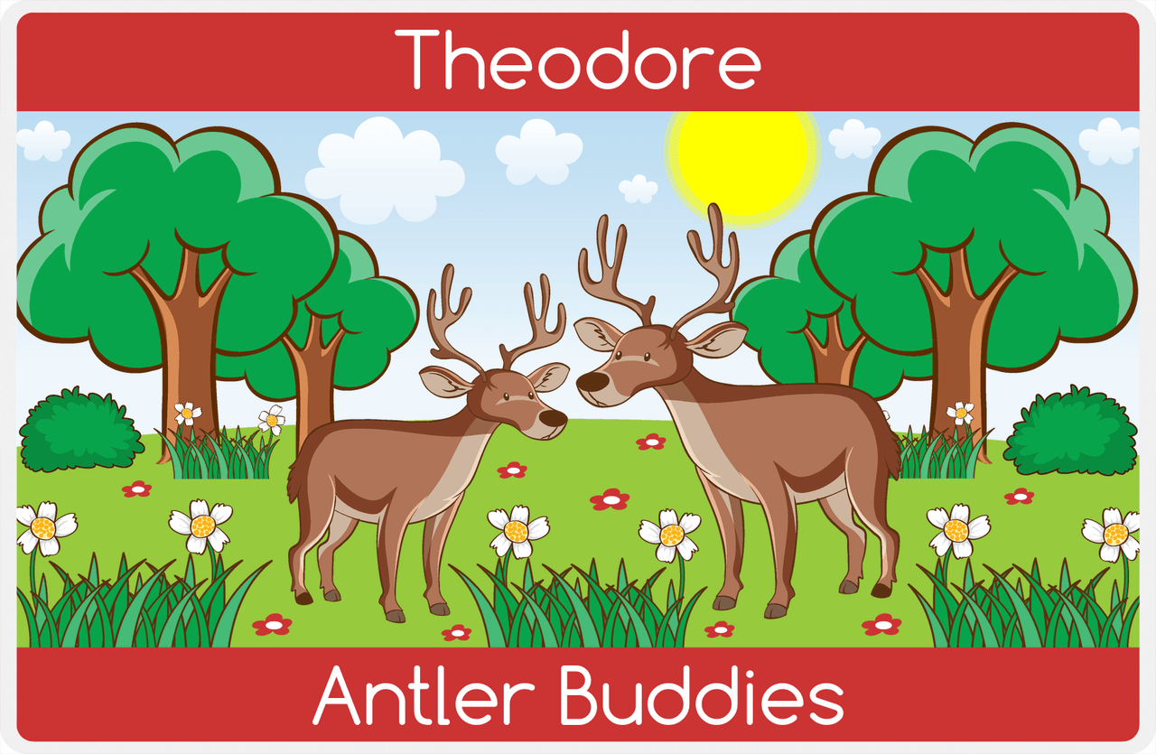 Personalized Deer Placemat I - Antler Buddies - Blue Background -  View