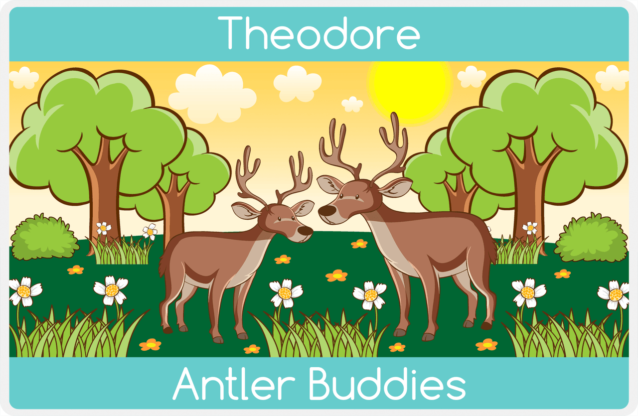 Personalized Deer Placemat I - Antler Buddies - Yellow Background -  View