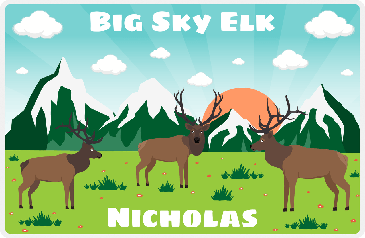 Personalized Deer Placemat II - Big Sky Elk - Teal Background -  View