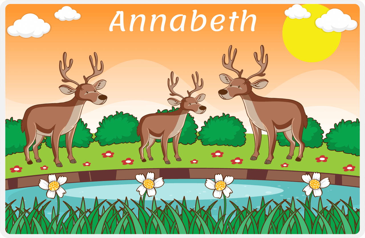 Personalized Deer Placemat III - Deer Pond - Orange Background -  View