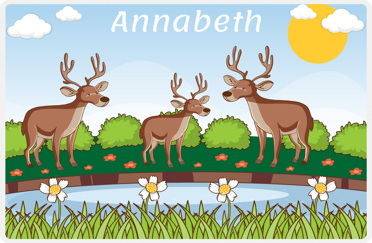 Personalized Deer Placemat III - Deer Pond - Blue Background -  View