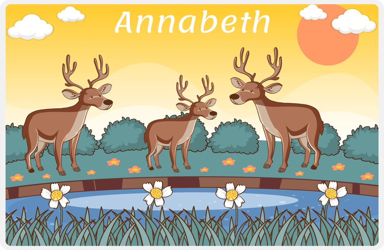Personalized Deer Placemat III - Deer Pond - Yellow Background -  View