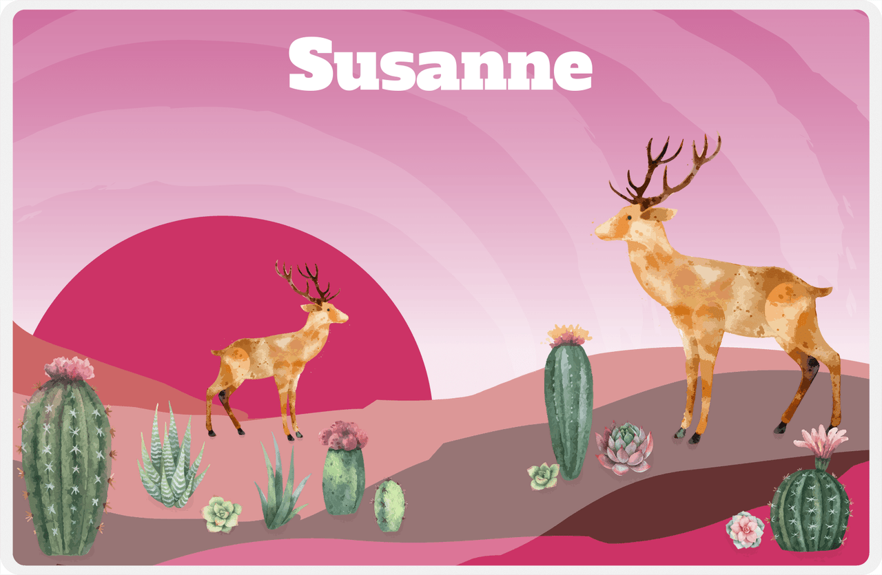 Personalized Deer Placemat IV - Desert Deer - Pink Background -  View