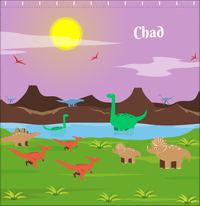 Thumbnail for Personalized Dinosaur Shower Curtain III - Pink Background - With Sun - Decorate View