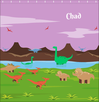 Thumbnail for Personalized Dinosaur Shower Curtain III - Pink Background - Without Sun - Decorate View
