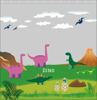 Thumbnail for Personalized Dinosaur Shower Curtain IV - Grey Background - Dormant Volcano - Decorate View