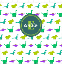 Thumbnail for Personalized Dinosaur Shower Curtain V - White Background - Circle Nameplate - Decorate View