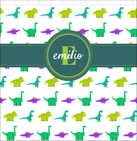 Thumbnail for Personalized Dinosaur Shower Curtain V - White Background - Circle Ribbon Nameplate - Decorate View