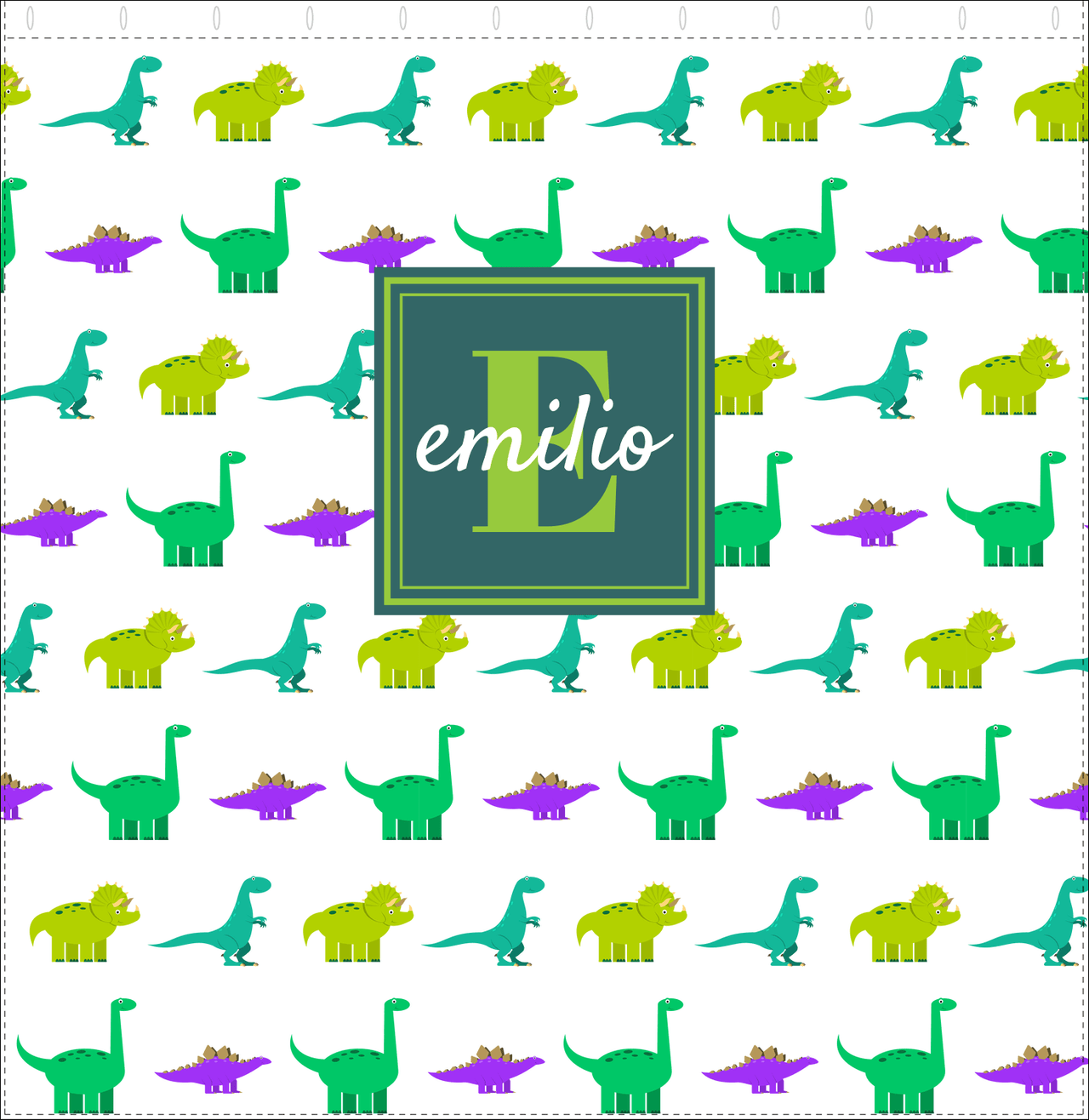 Personalized Dinosaur Shower Curtain V - White Background - Square Nameplate - Decorate View