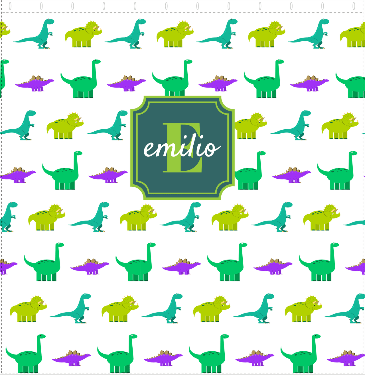 Personalized Dinosaur Shower Curtain V - White Background - Stamp Nameplate - Decorate View