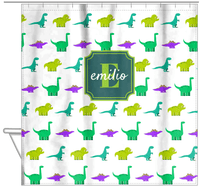 Thumbnail for Personalized Dinosaur Shower Curtain V - White Background - Stamp Nameplate - Hanging View