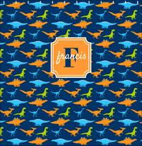 Thumbnail for Personalized Dinosaur Shower Curtain VI - Blue Background - Stamp Nameplate - Decorate View
