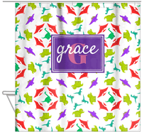 Thumbnail for Personalized Dinosaur Shower Curtain VII - White Background - Rectangle Nameplate - Hanging View