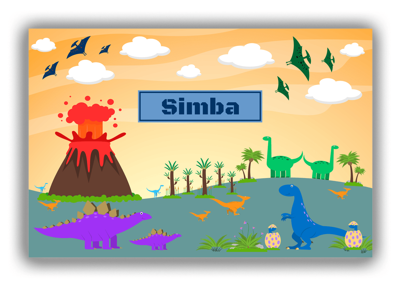 Personalized Dinosaur Canvas Wrap & Photo Print I - Blue Nameplate I - Front View