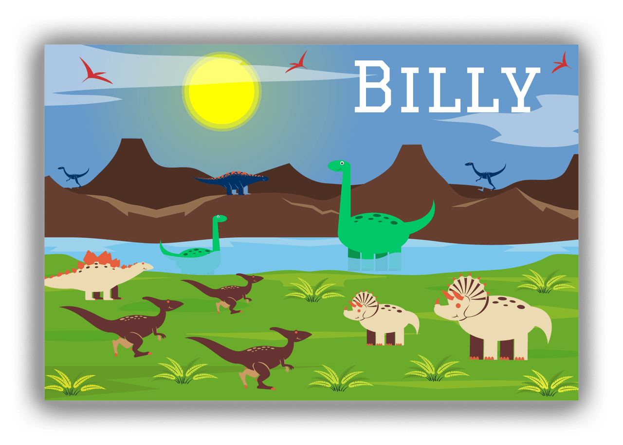 Personalized Dinosaur Canvas Wrap & Photo Print III - Blue Background I - Front View
