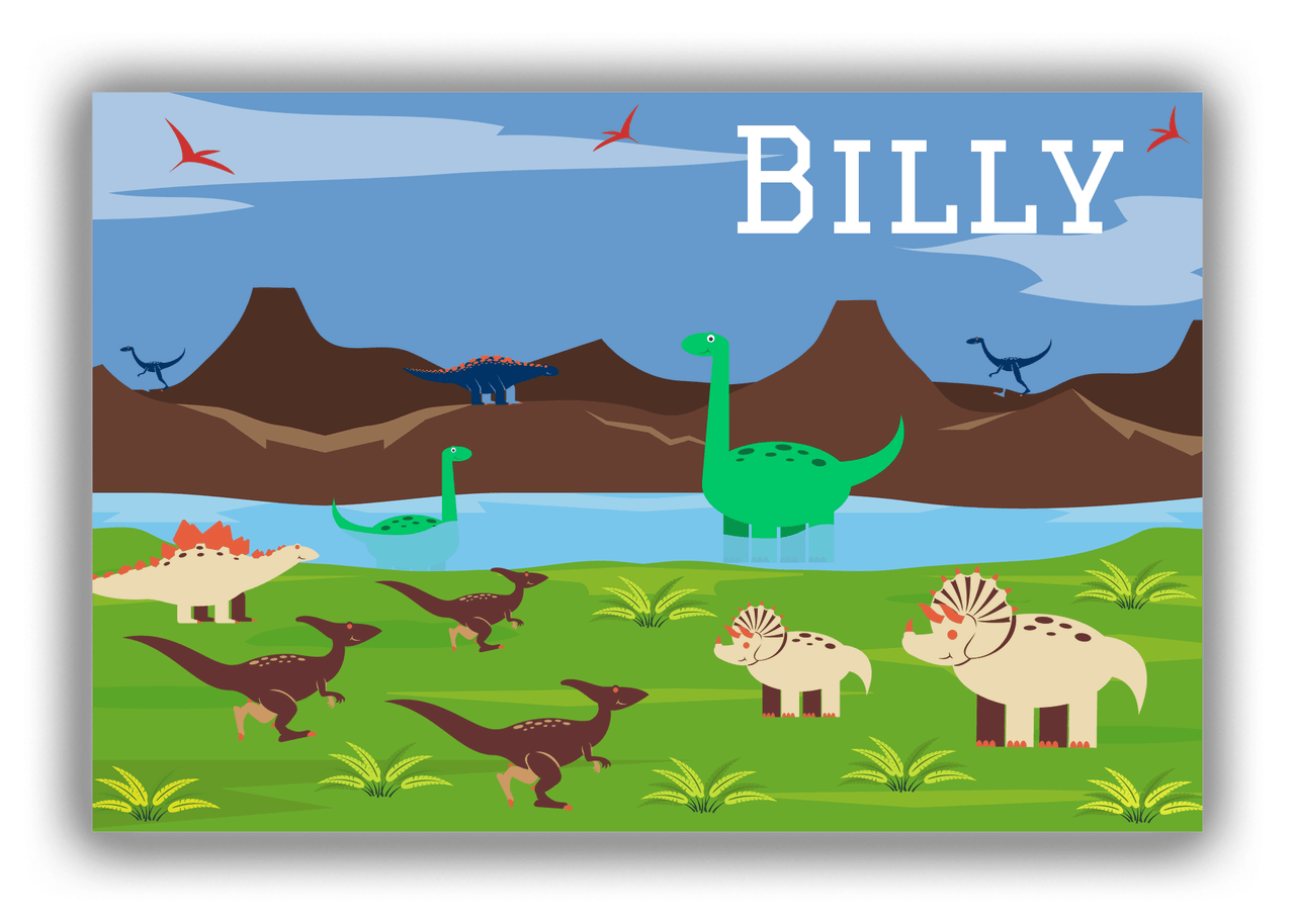 Personalized Dinosaur Canvas Wrap & Photo Print III - Blue Background II - Front View