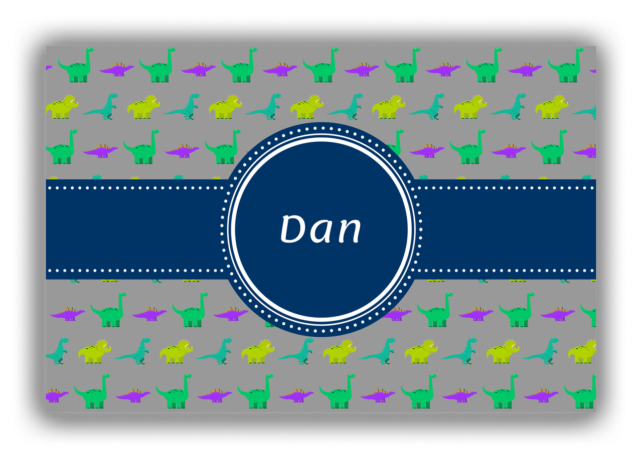 Personalized Dinosaur Canvas Wrap & Photo Print V - Dark Grey with Circle Ribbon Nameplate - Front View