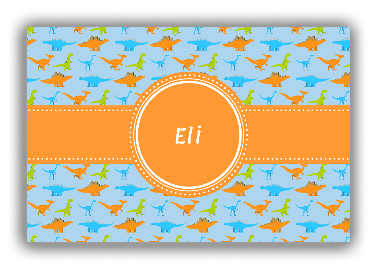 Personalized Dinosaur Canvas Wrap & Photo Print VI - Light Blue with Circle Ribbon Nameplate - Front View