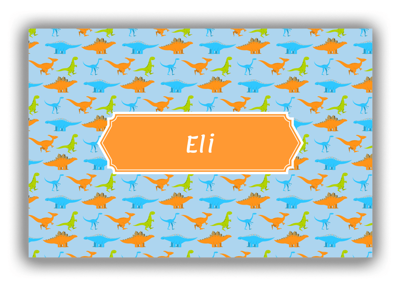 Personalized Dinosaur Canvas Wrap & Photo Print VI - Light Blue with Decorative Rectangle Nameplate - Front View