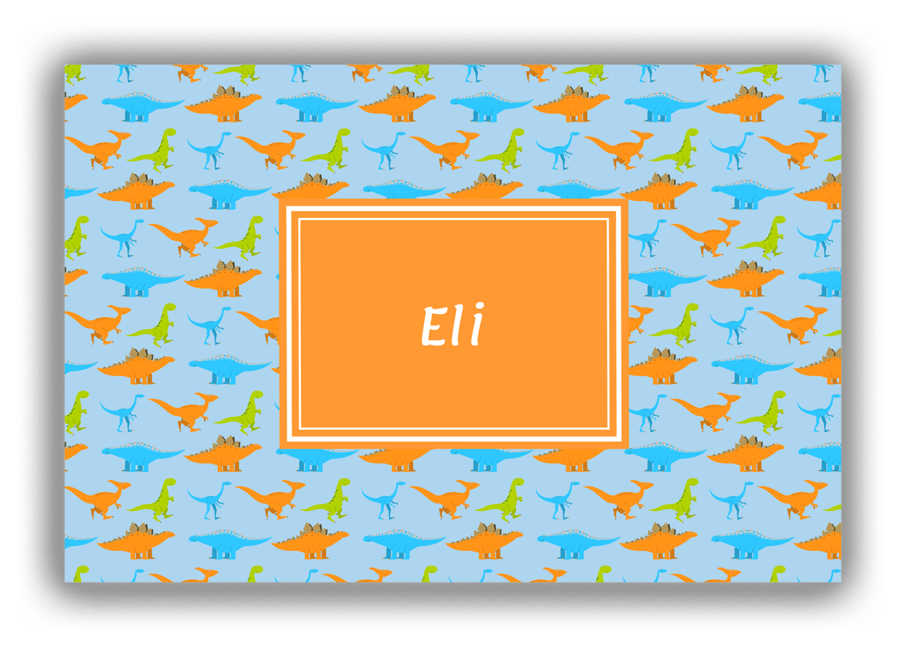 Personalized Dinosaur Canvas Wrap & Photo Print VI - Light Blue with Rectangle Nameplate - Front View