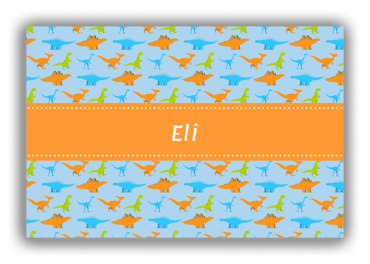 Personalized Dinosaur Canvas Wrap & Photo Print VI - Light Blue with Ribbon Nameplate - Front View