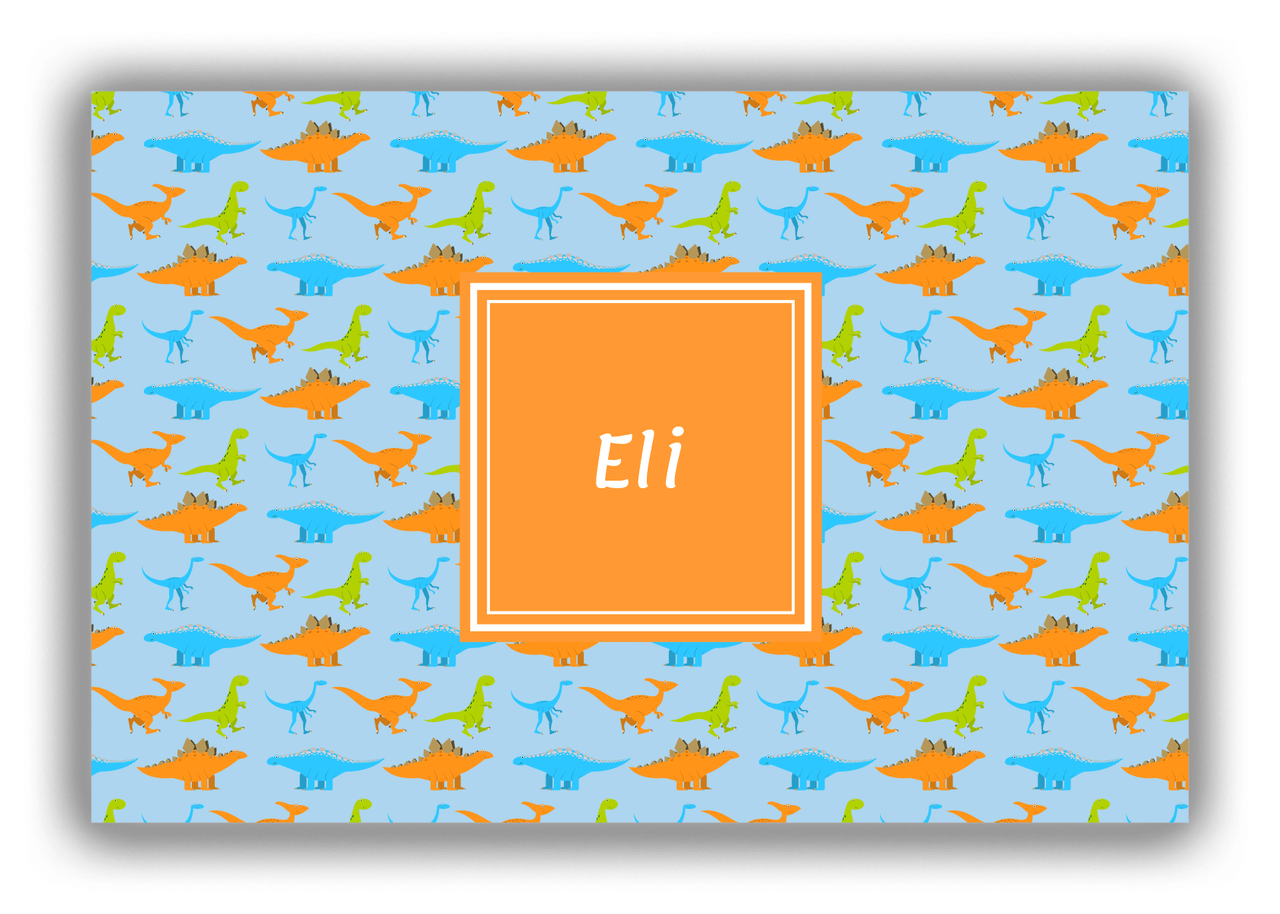 Personalized Dinosaur Canvas Wrap & Photo Print VI - Light Blue with Square Nameplate - Front View