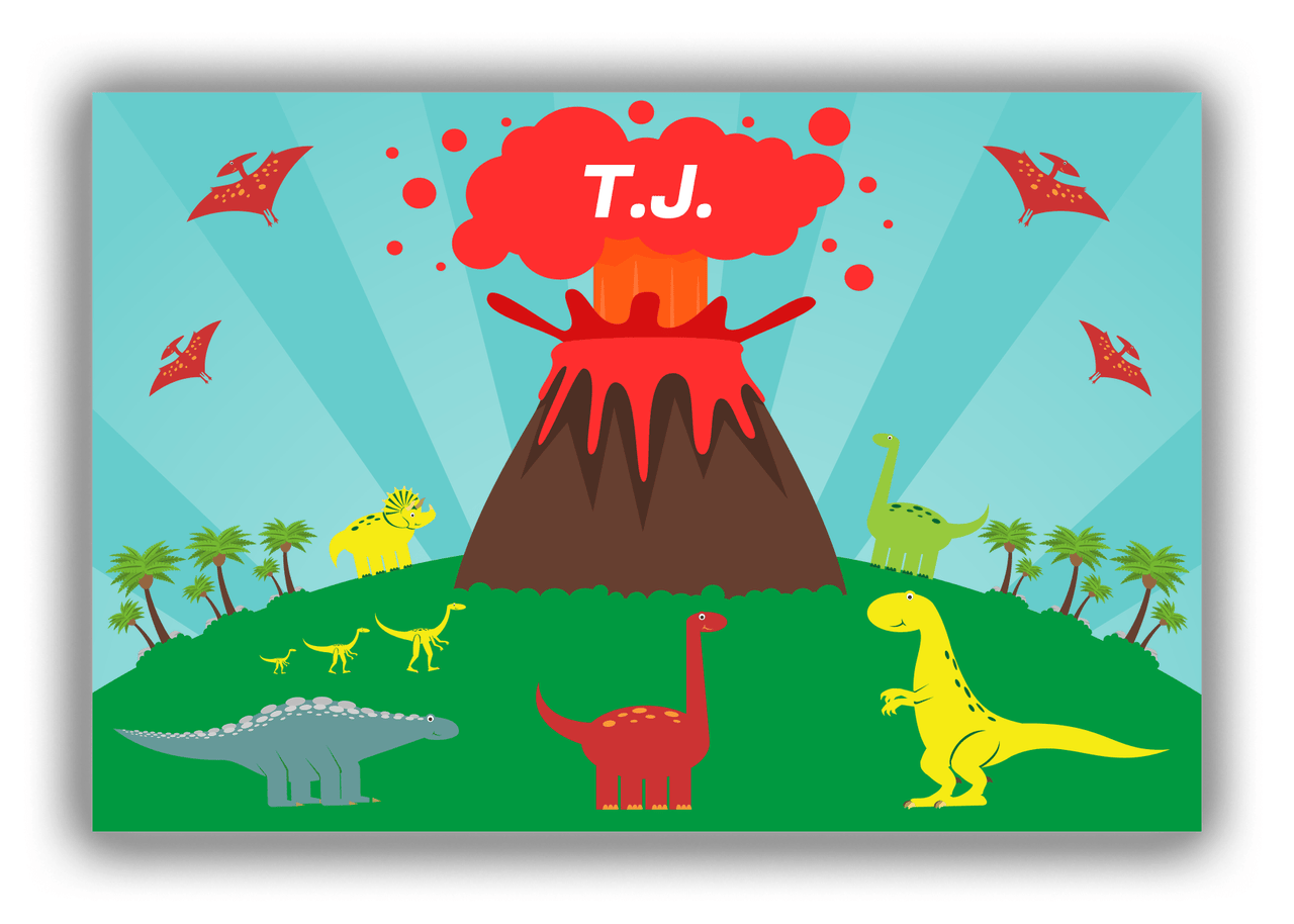Personalized Dinosaur Canvas Wrap & Photo Print II - Teal Background I - Front View