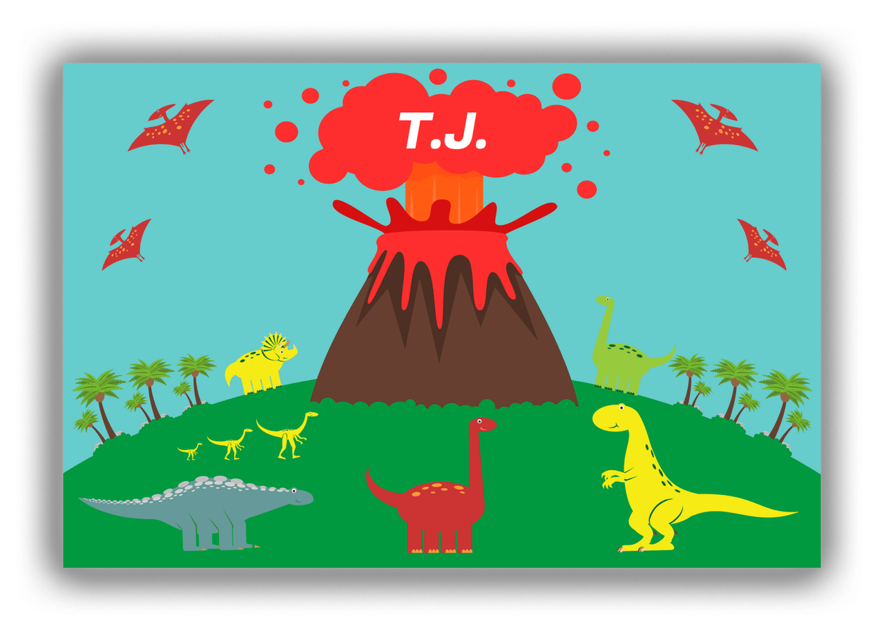 Personalized Dinosaur Canvas Wrap & Photo Print II - Teal Background II - Front View