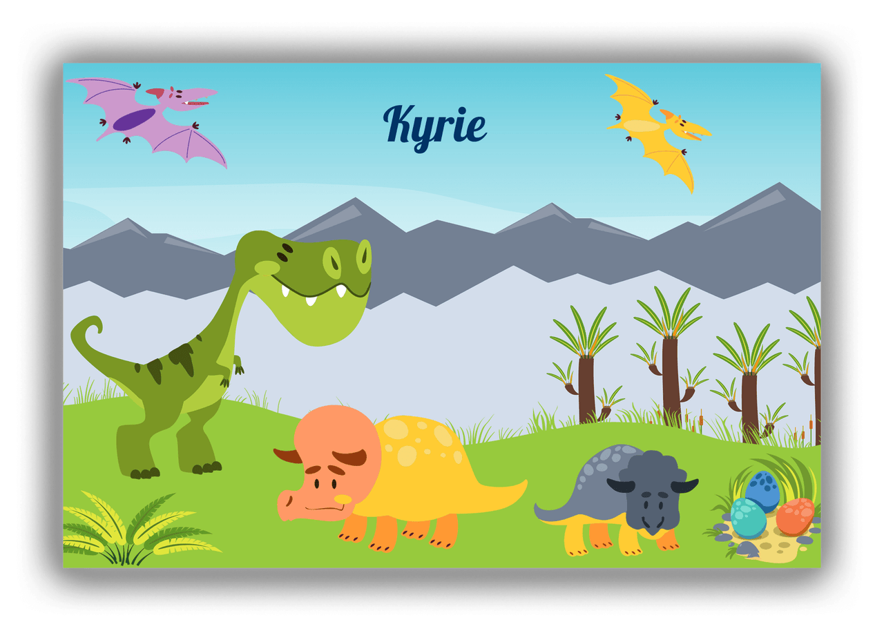 Personalized Dinosaur Canvas Wrap & Photo Print VIII - Lime Grass with Clear Sky - Front View