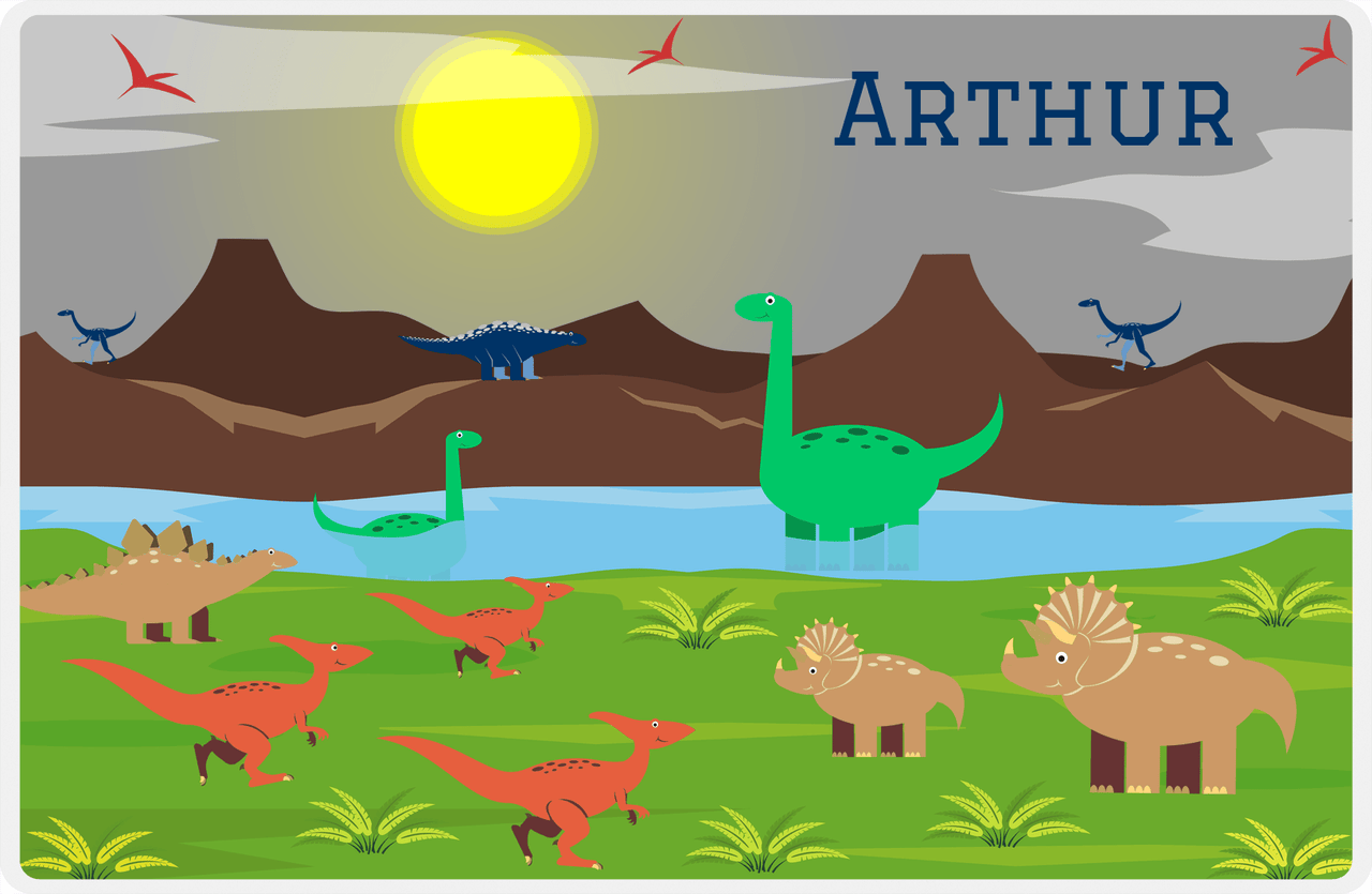 Personalized Dinosaur Placemat - Dinosaur III - Grey Sunny Background -  View