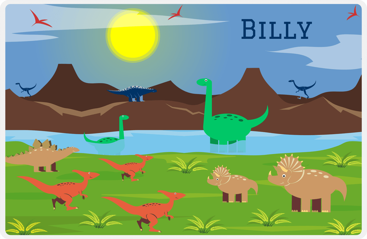 Personalized Dinosaur Placemat - Dinosaur III - Glacier Sunny Background -  View