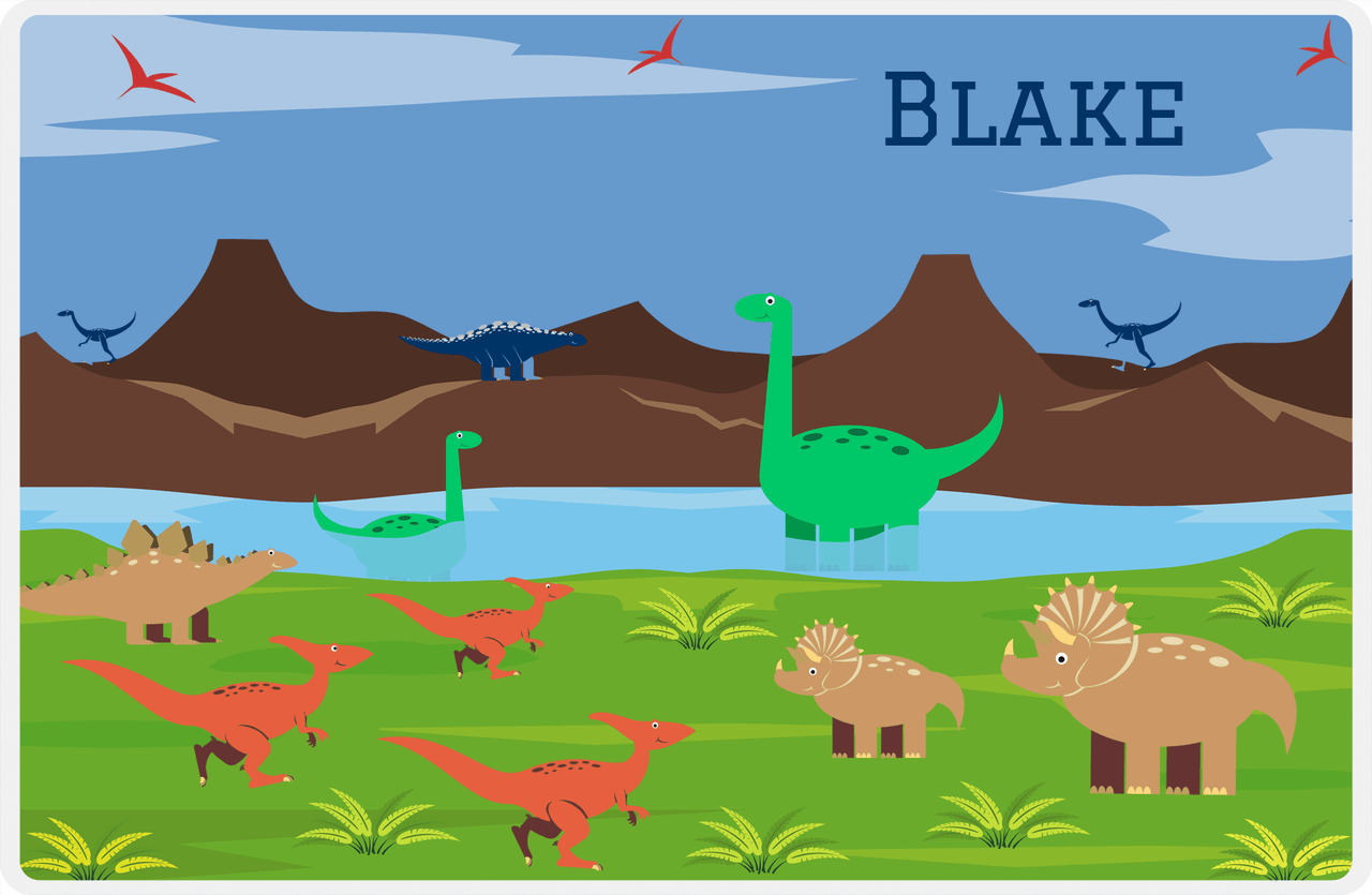 Personalized Dinosaur Placemat - Dinosaur III - Glacier Background -  View