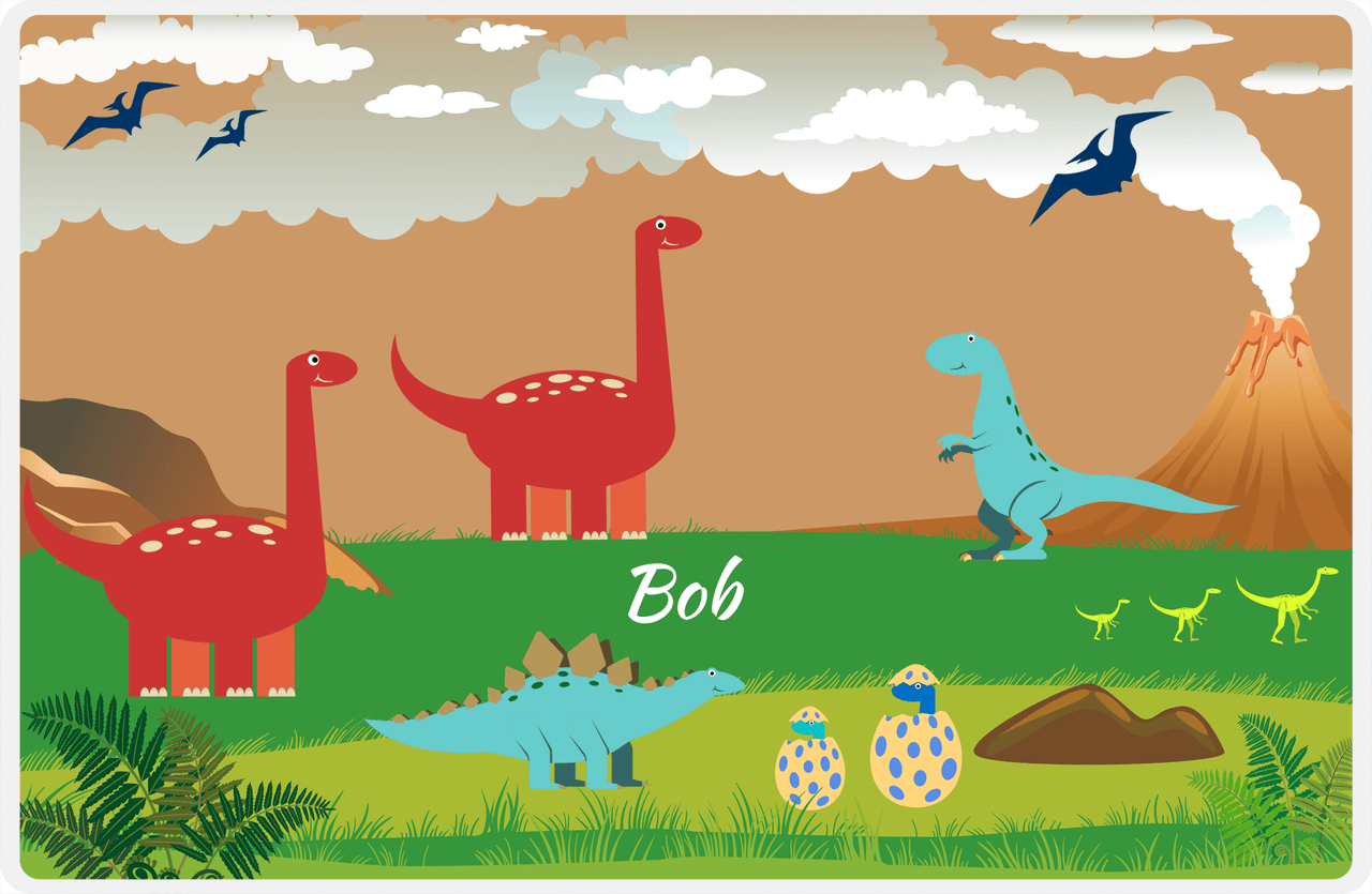 Personalized Dinosaur Placemat - Dinosaur IV - Brown Smokey Background -  View
