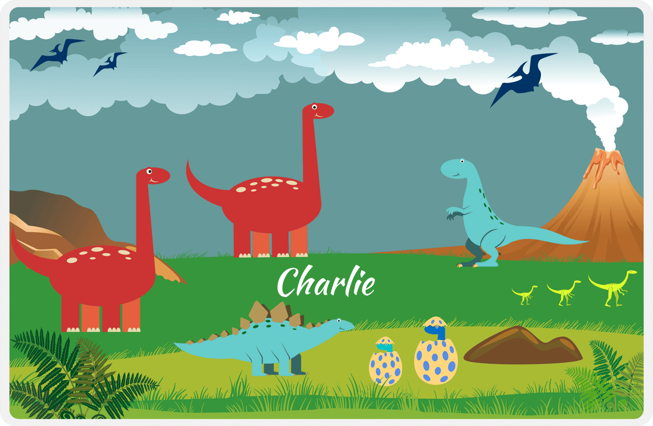 Personalized Dinosaur Placemat - Dinosaur IV - Patina Smokey Background -  View